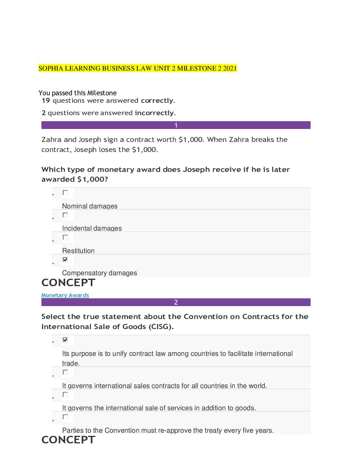 Preview image for SOPHIA LEARNING BUSINESS LAW UNIT 2 MILESTONE 2 2021
